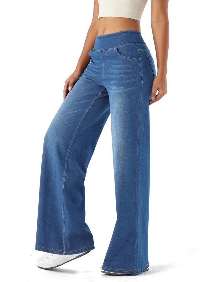 LERYG Large Wide Leg Jeans for Women,High Waisted and Slimming Straight Tube,Loose fit,High Elasticity Casual Denim Pants., Medium Blue, XL - Image 4