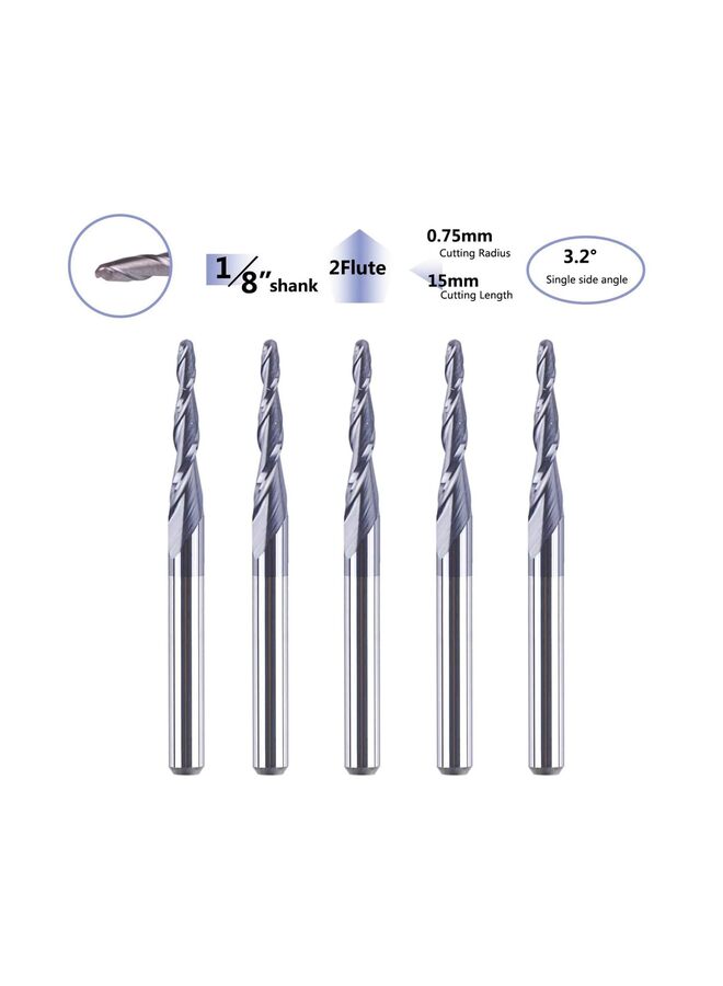 5PCS Tapered Ball Nose Carving End Mill 4MM Shank 0.75MM Radius 1.5MM Diameter Tips 3D Woodworking Tool CNC Router Bits - Image 2
