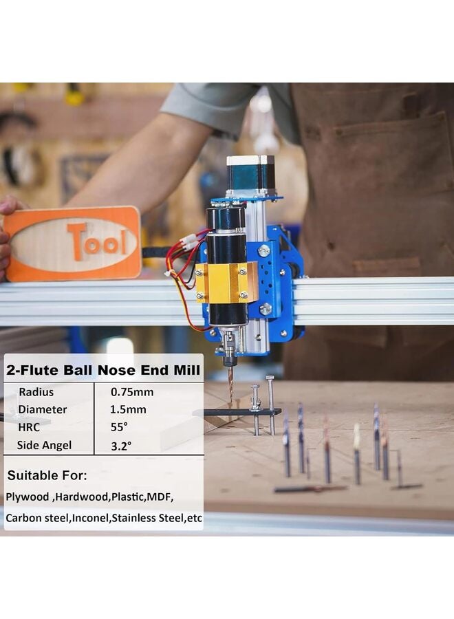5PCS Tapered Ball Nose Carving End Mill 4MM Shank 0.75MM Radius 1.5MM Diameter Tips 3D Woodworking Tool CNC Router Bits - Image 5