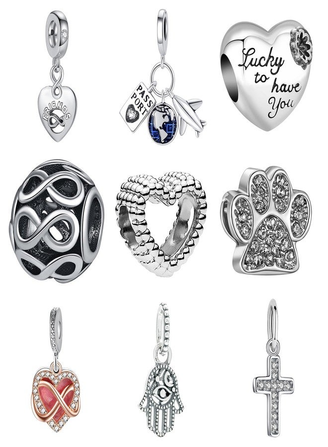 Acrobious 9PCS European Charms Beads Pendant For Bracelet, Charms DIY Bracelets Necklace Jewellery Gift for Birthday Valentine's Day Party Christmas Mother's Day heart cross starfish turtle family dog paw - Image 1