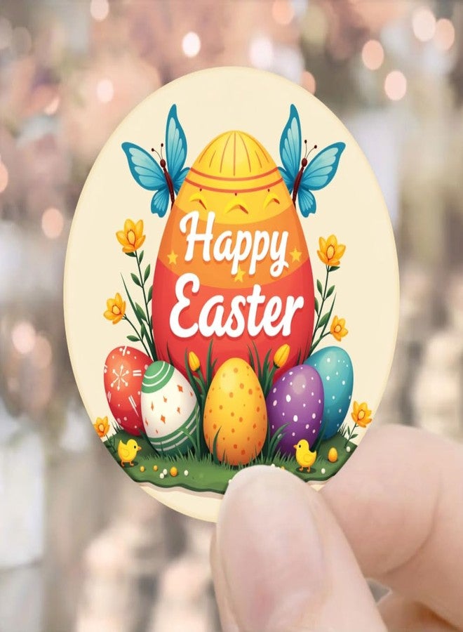 SLGIFT 48pcs Colorful Easter Egg, & Flower Stickers Suitable for Easter Egg Hunt, Spring Crafts, Scrapbooking - Glossy Round Paper Decals with Eggs, Butterflies, Flowers for Gift Wrapping, Decorations - Image 1