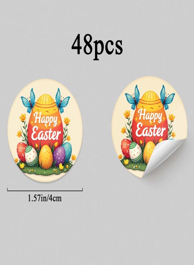SLGIFT 48pcs Colorful Easter Egg, & Flower Stickers Suitable for Easter Egg Hunt, Spring Crafts, Scrapbooking - Glossy Round Paper Decals with Eggs, Butterflies, Flowers for Gift Wrapping, Decorations - Image 2