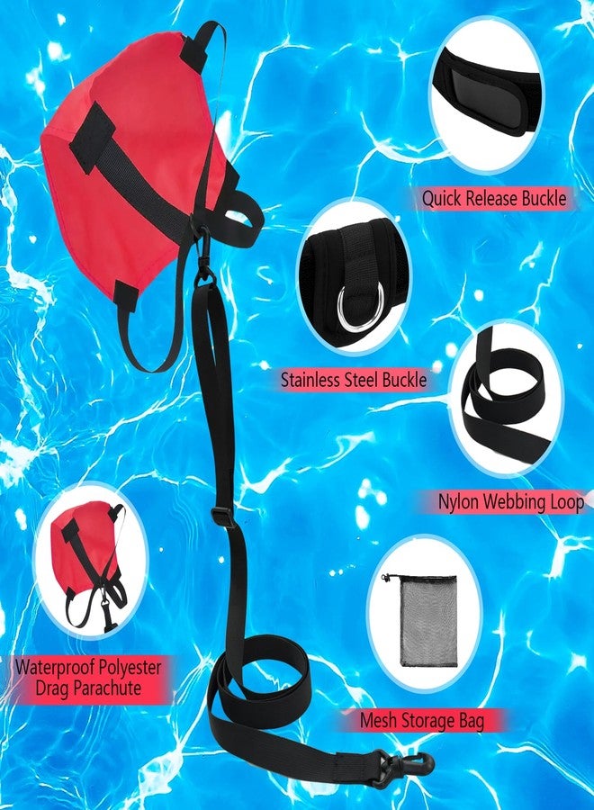 UCEDER Swim Parachute Resistance Training Set, Adjustable Swim Belt with Drag Parachute for Strength & Endurance,Swimming Resistance Training Equipment(Red) - Image 2