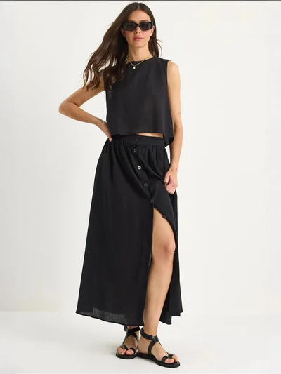 Bianco Lucci LUCCI Textured Cotton Two-Piece Set with Button Closure