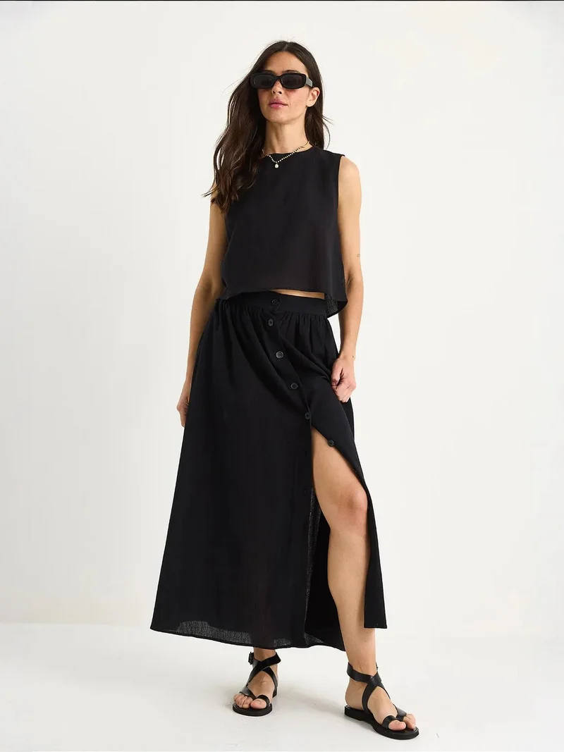 Bianco Lucci LUCCI Textured Cotton Two-Piece Set with Button Closure