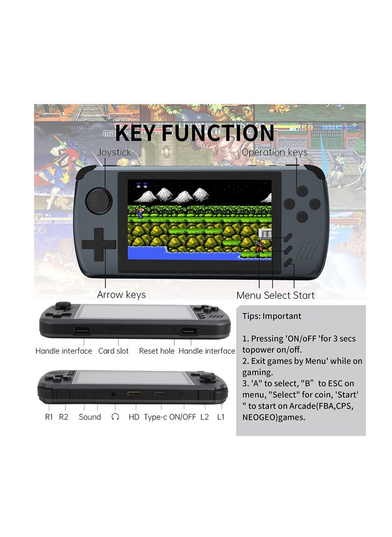 Handheld Game Console 4.3 Inch IPS HD Retro Game Console ATM7051 CPU Quad Core ARM CORTEX-A9 with 5000+ Classic Video Games, Support Multi-Emulator/HD Output/64GB TF Card