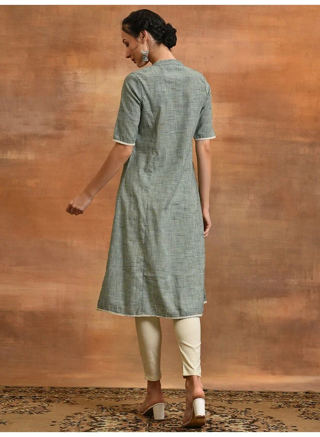 AKS Grey Embroidered A-line Kurta