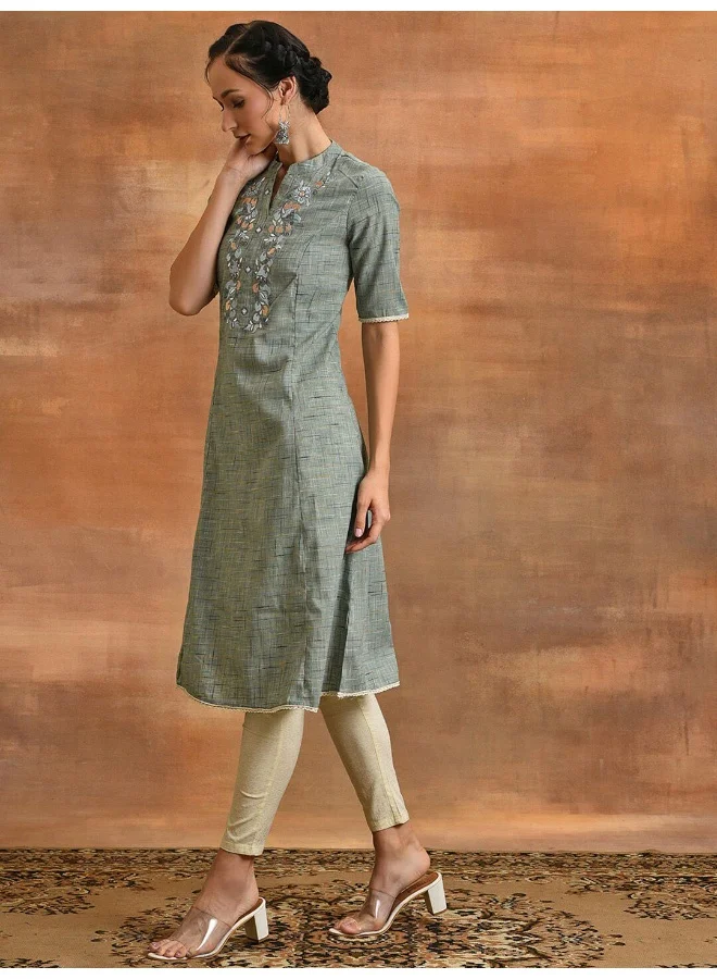 AKS Grey Embroidered A-line Kurta