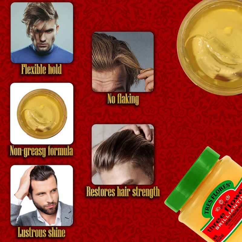 Three Flowers Solid Brilliantine Pomade, Men Hair Styling, 2 pack - Image 2