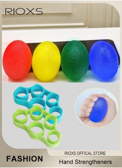 RIOXS 6 Pcs Hand Grip Strength Trainer Hand Squeeze Stress Balls and Silicone Five Finger Puller Hand Grip Strength Trainer for Adults and Kids Hand Strength Trainer Equipment  - Image 1