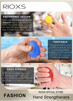 RIOXS 6 Pcs Hand Grip Strength Trainer Hand Squeeze Stress Balls and Silicone Five Finger Puller Hand Grip Strength Trainer for Adults and Kids Hand Strength Trainer Equipment  - Image 2