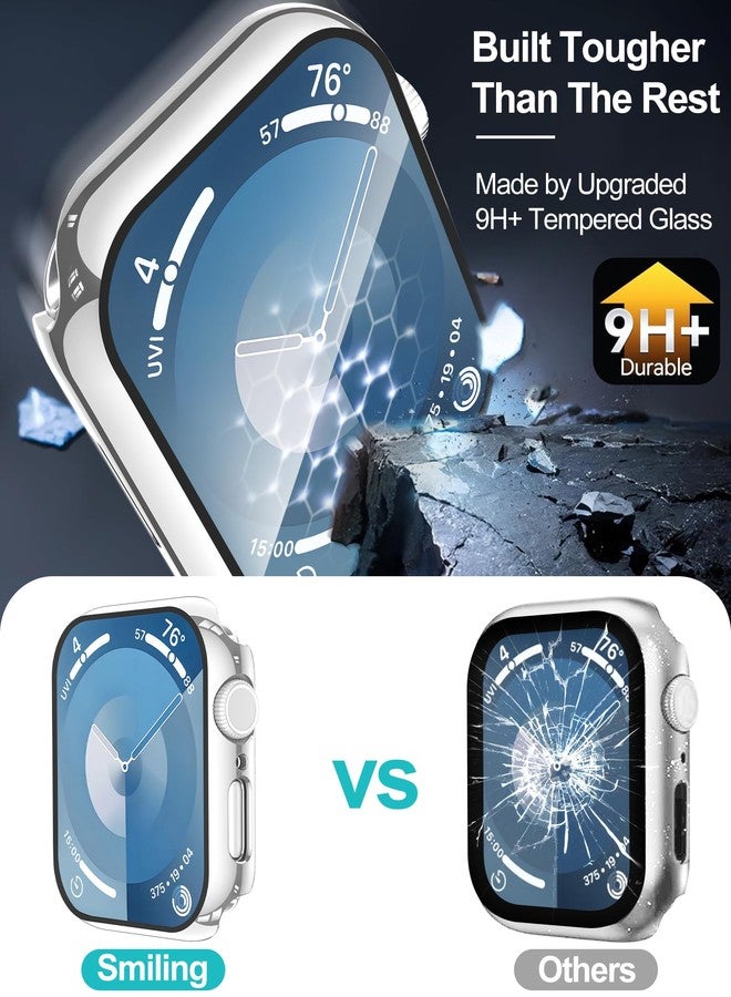 Smiling 2 Pack Case Compatible with Apple Watch SE 3 (2025)/ SE 2/ SE/Series 6/5/4 44mm with Tempered Glass Screen Protector, Hard PC Case Overall Protective Cover- 1 Black + 1 Silver - Image 3