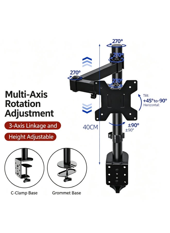 Monitor Wall Mount For 32 27 24 Inch Screens, Heavy Duty Wall Monitor Mount, Holds 4.4 To 44 Lbs, Ultrawide Gas Spring Monitors Arm Wall Mount, Vesa Mount 75x75/100x100mm - Image 5