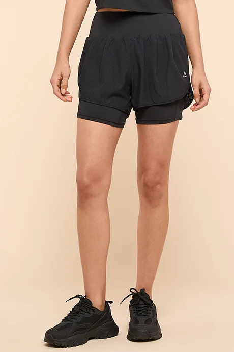 أر أند بي 2 Layer Active Shorts With Elastic Wasit