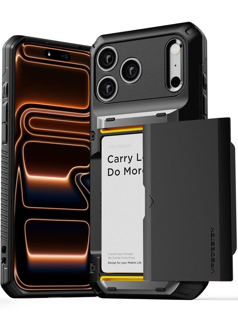 VRS Design Damda Glide Pro iPhone 17 Pro MAX Case Cover Wallet with Semi Automatic Credit Card Holder Slot [4 Cards] - Black - Image 1