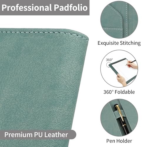 MOWPOG Professional Padfolio Portfolio Binder, Faux Leather Interview Resume Folder, Letter Size A4 Legal Writing Pad Holder, Document Organizer for Business School Office Conference (Green) - Image 5