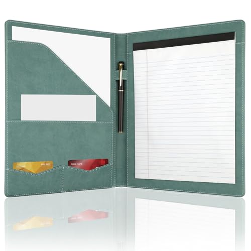 MOWPOG Professional Padfolio Portfolio Binder, Faux Leather Interview Resume Folder, Letter Size A4 Legal Writing Pad Holder, Document Organizer for Business School Office Conference (Green) - Image 1