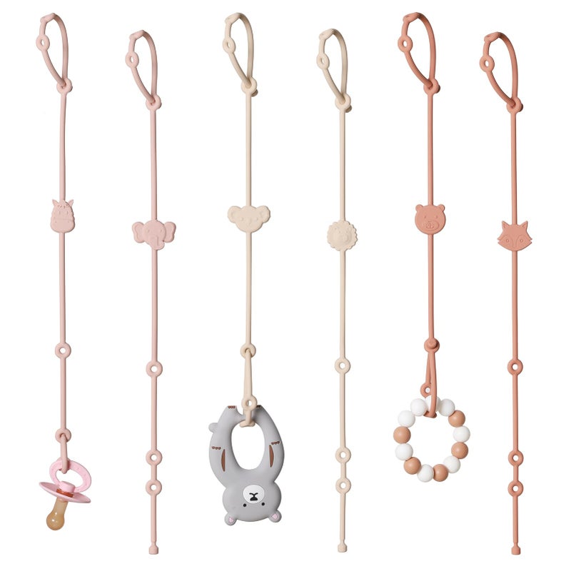 ROCCED Toy Straps for Baby 6pcs, Silicone High Chair Toys Straps Stroller Accessories Toddler Bottle Straps Car Seat Toys Baby Travel Essential Silicone Animal Design Blush+Ivory+TER - Image 1