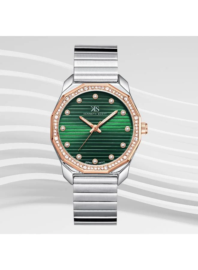 Kenneth Scott Green Women's Stainless Steel Analog Watch K24505-KBKH - 33 mm for Women | Best Price UAE