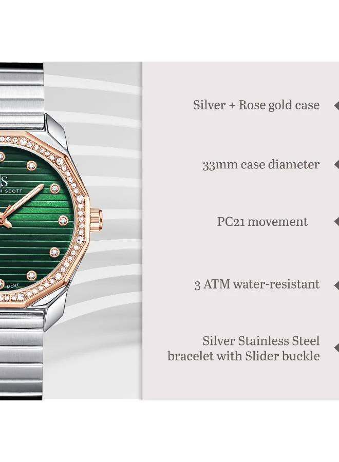 Kenneth Scott Green Women's Stainless Steel Analog Watch K24505-KBKH - 33 mm for Women | Best Price UAE