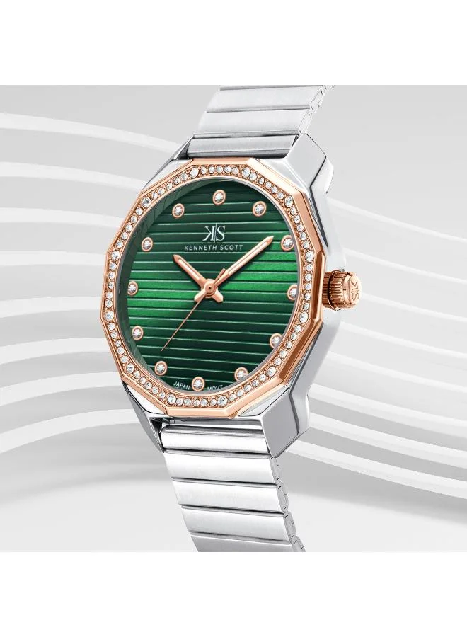 Kenneth Scott Green Women's Stainless Steel Analog Watch K24505-KBKH - 33 mm for Women | Best Price UAE
