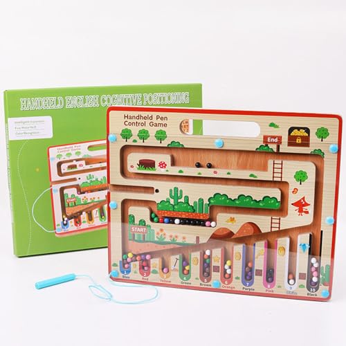 EMNDR Wooden Magnetic Maze Board Toy – Montessori Color & Counting Puzzle Game | Learning Toy for Kids Age 3 4 5 Years | Educational STEM Board for Toddlers Boys & Girls (English Maze Board) - Image 2
