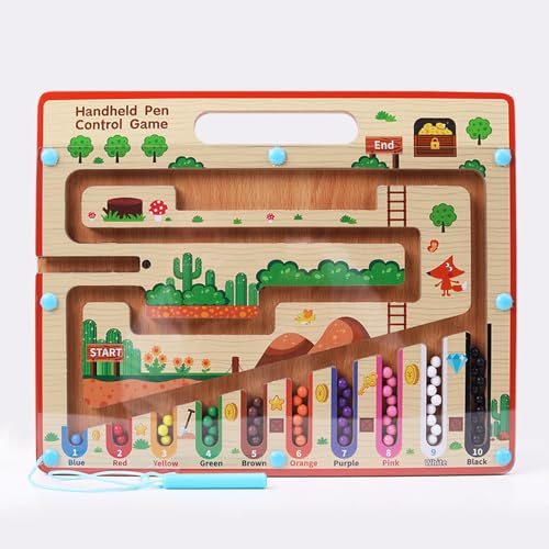 EMNDR Wooden Magnetic Maze Board Toy – Montessori Color & Counting Puzzle Game | Learning Toy for Kids Age 3 4 5 Years | Educational STEM Board for Toddlers Boys & Girls (English Maze Board) - Image 3