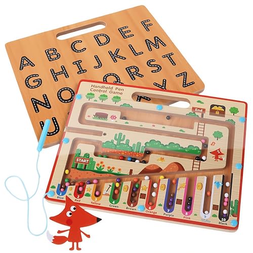 EMNDR Wooden Magnetic Maze Board Toy – Montessori Color & Counting Puzzle Game | Learning Toy for Kids Age 3 4 5 Years | Educational STEM Board for Toddlers Boys & Girls (English Maze Board) - Image 1