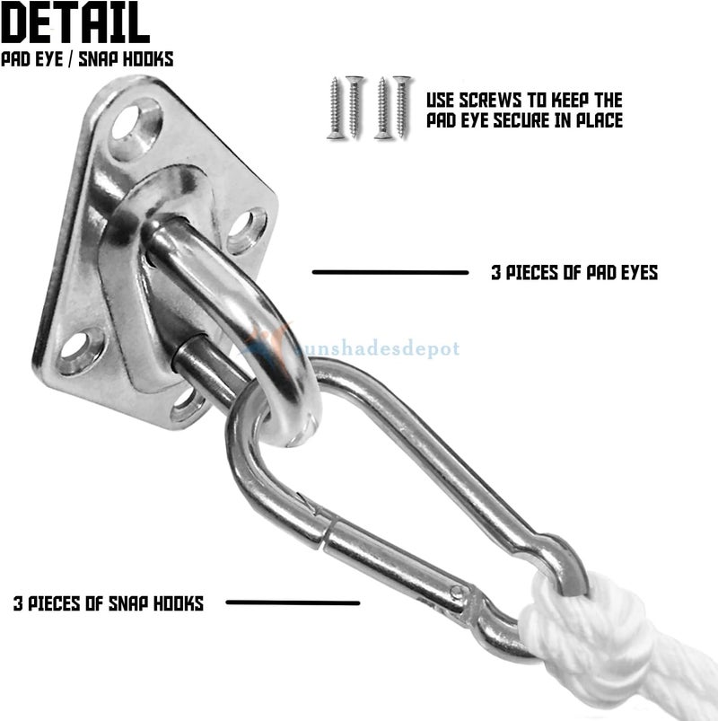 Tang Sunshades Depot Sun Shade Sail Hardware kit Set 8 Inches Super Heavy Duty Marine Grade for Triangle Shade Sail - Image 2