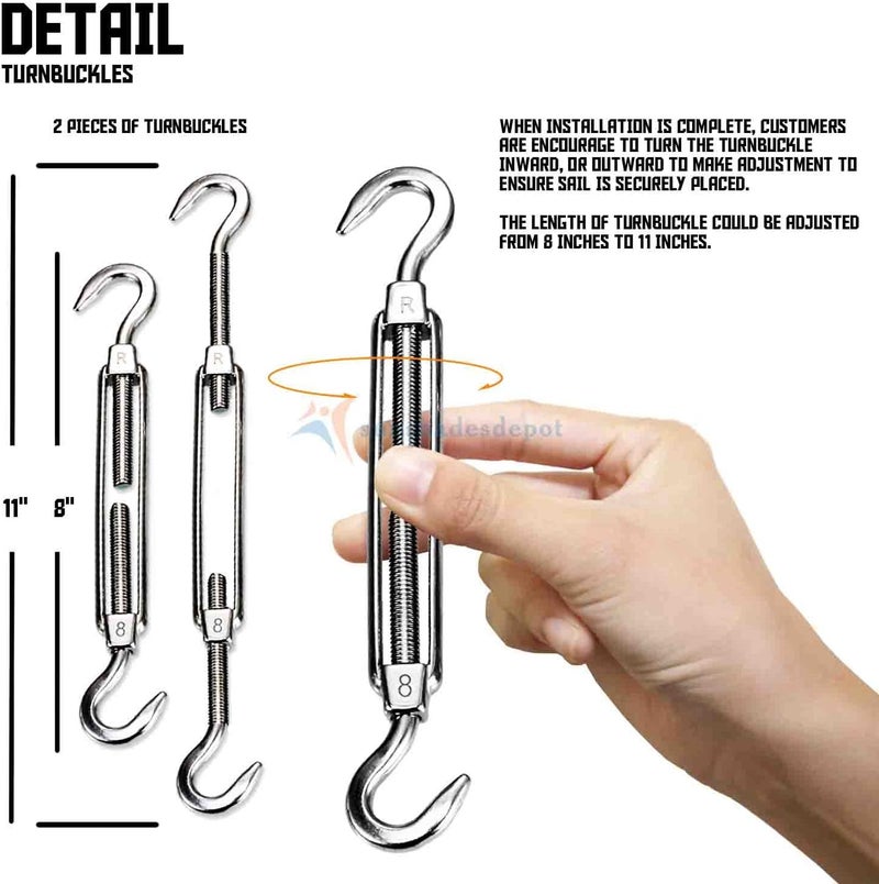 Tang Sunshades Depot Sun Shade Sail Hardware kit Set 8 Inches Super Heavy Duty Marine Grade for Triangle Shade Sail - Image 3