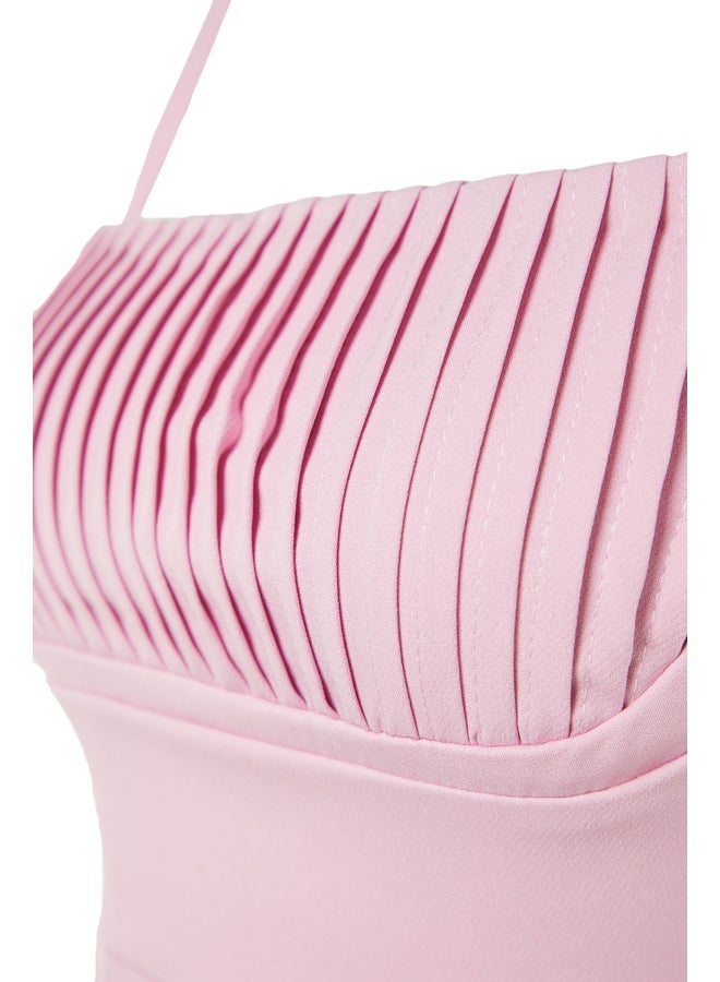 trendyol فستان سهرة منسوج وردي مفتوح الخصر/متزلج TPRSS23EL00031 - Image 4