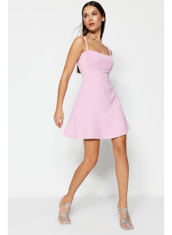 trendyol فستان سهرة منسوج وردي مفتوح الخصر/متزلج TPRSS23EL00031 - Image 2