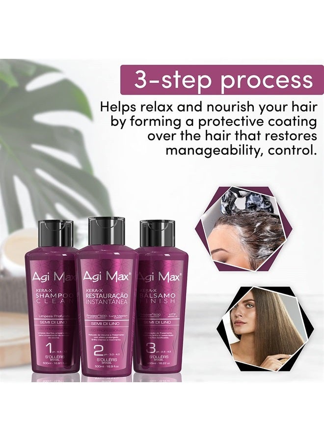 AGI Max Brazilian Natural Keratin Hair Treatment Kit for Straightening Curls and Frizz, Reducing Dry Damage, Nourish and Hydrate Root to Tip, Support Color Treated Styles - 1 liter - 3 Steps (3 x 500m - Image 3