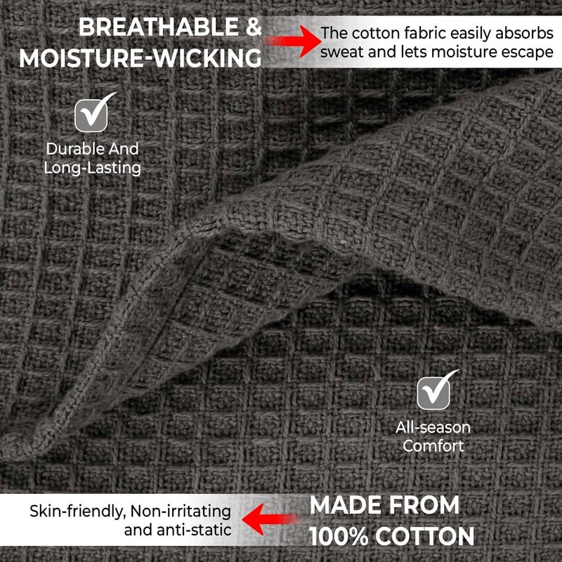 100% Cotton Blankets for Bed - Waffle Weave Blankets for Summer, Lightweight and Breathable Soft Woven Blanket for Spring (Dark Grey, King (90" x 108")) - Image 4