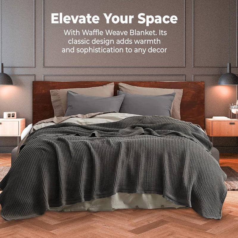 100% Cotton Blankets for Bed - Waffle Weave Blankets for Summer, Lightweight and Breathable Soft Woven Blanket for Spring (Dark Grey, King (90" x 108")) - Image 5