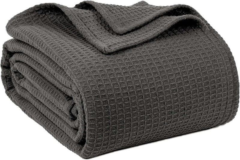 100% Cotton Blankets for Bed - Waffle Weave Blankets for Summer, Lightweight and Breathable Soft Woven Blanket for Spring (Dark Grey, King (90" x 108")) - Image 1