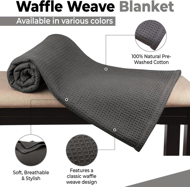 100% Cotton Blankets for Bed - Waffle Weave Blankets for Summer, Lightweight and Breathable Soft Woven Blanket for Spring (Dark Grey, King (90" x 108")) - Image 2
