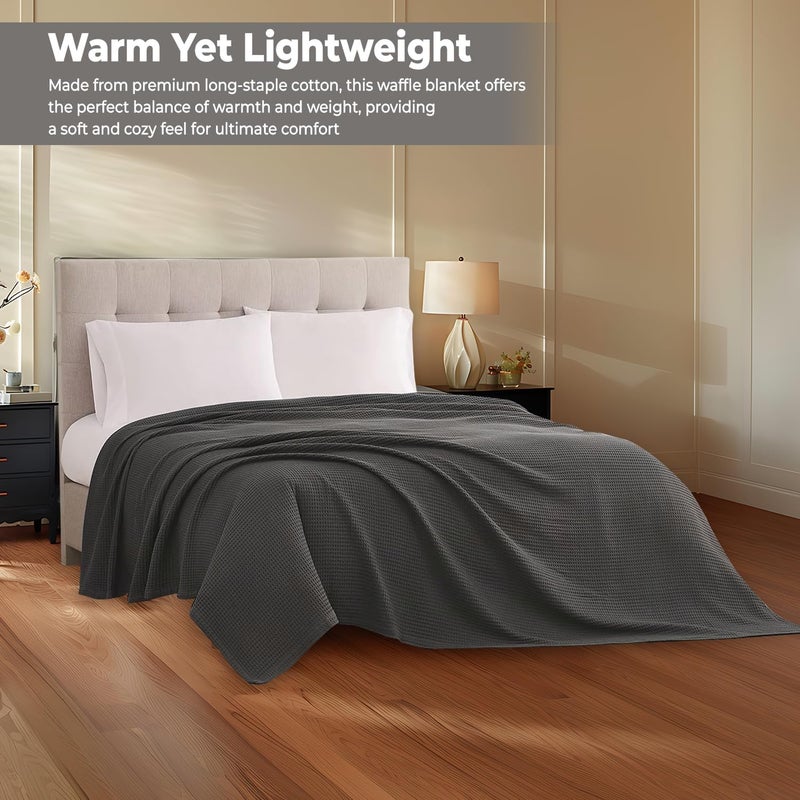 100% Cotton Blankets for Bed - Waffle Weave Blankets for Summer, Lightweight and Breathable Soft Woven Blanket for Spring (Dark Grey, King (90" x 108")) - Image 3