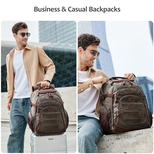 SHENHU Travel Laptop Backpack 173 inch XL Computer Backpack for Men Waxed Canvas College Daypack Business Backpack Green - Image 3