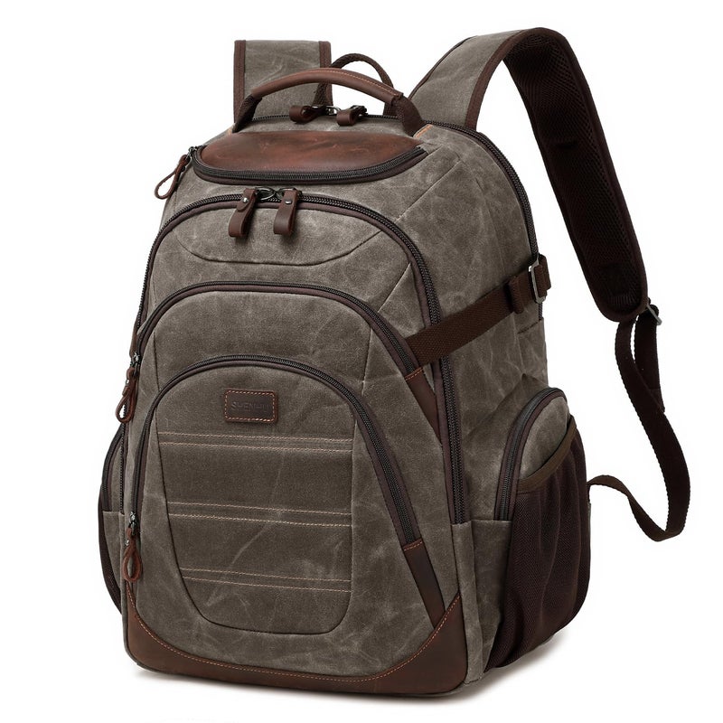 SHENHU Travel Laptop Backpack 173 inch XL Computer Backpack for Men Waxed Canvas College Daypack Business Backpack Green - Image 2