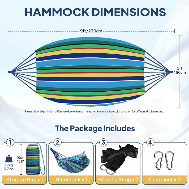 Anyoo Garden Cotton Hammock Comfortable Fabric Hammock with Tree Straps for Hanging Sturdy Hammock Up to 660lbs Portable Hammock with Travel Bag for Camping Outdoor/Indoor Patio Backyard - Image 2