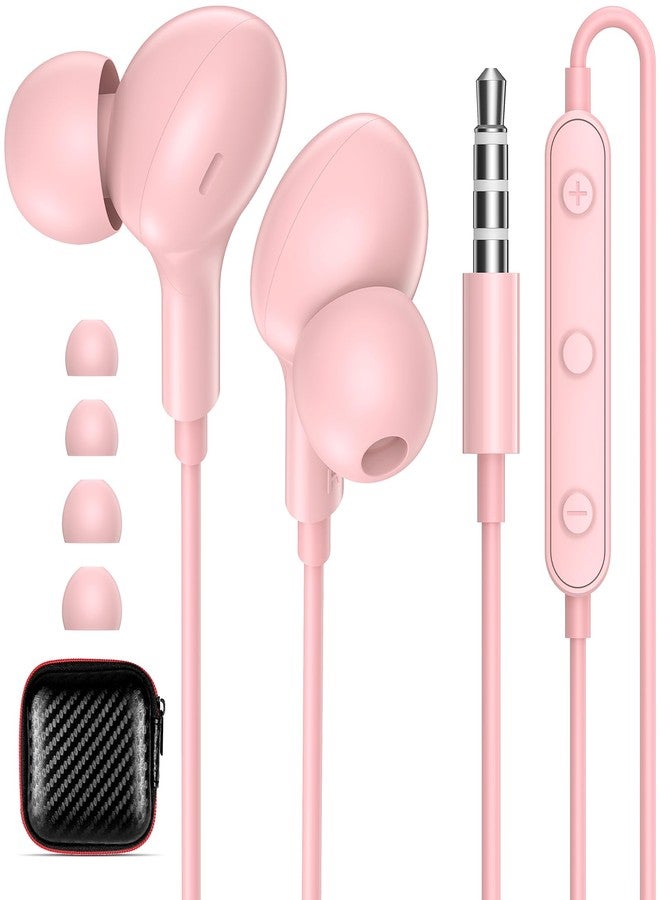 iMangoo Wired Earbuds with Microphone, All Day Wear in Ear Headphones, S/M/L Ear Buds Tips, Built-in Remote to Control Music, Phone Calls, Volume 3.5mm Plug Jack Earphones for Home Office School Pink - Image 1