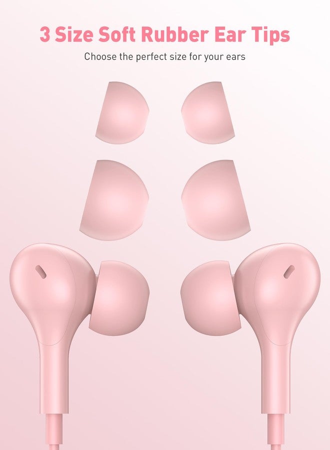iMangoo Wired Earbuds with Microphone, All Day Wear in Ear Headphones, S/M/L Ear Buds Tips, Built-in Remote to Control Music, Phone Calls, Volume 3.5mm Plug Jack Earphones for Home Office School Pink - Image 5