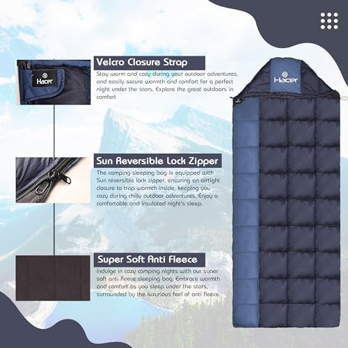 Hacer Kanchanjunga 3in1 Camping Sleeping Bag Open Like Comforter & Mattress -10 Degree Winter Nylon Lining Hiking Trekking Bags for Adults Baby, Men & Women (7.2ft, Black & Blue, -10°C to 0°C, 2.5 kg) - Image 3