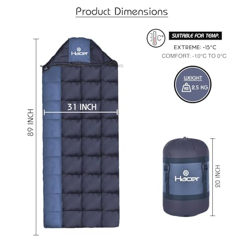 Hacer Kanchanjunga 3in1 Camping Sleeping Bag Open Like Comforter & Mattress -10 Degree Winter Nylon Lining Hiking Trekking Bags for Adults Baby, Men & Women (7.2ft, Black & Blue, -10°C to 0°C, 2.5 kg) - Image 2