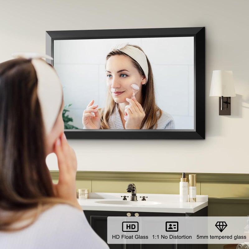 ERZERT Black Bathroom Mirror for Over Sink, 24x36Inch Thick Anti-Rust Metal Frame, Rectangle Decorative Wall Mirror with HD Tempered Glass Horizontal or Vertical Mount for Vanity, Bedroom, Living Room - Image 2