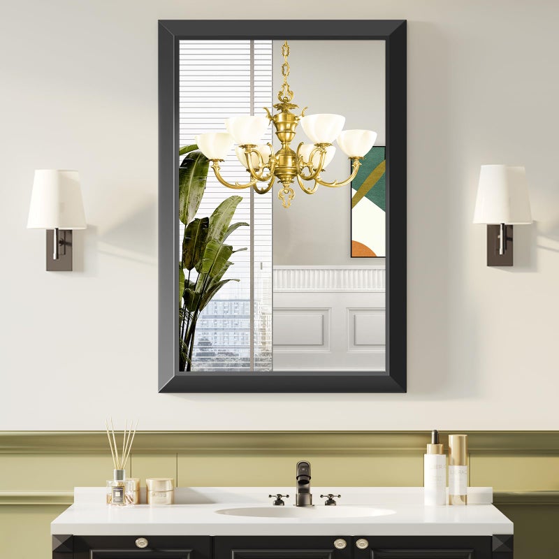 ERZERT Black Bathroom Mirror for Over Sink, 24x36Inch Thick Anti-Rust Metal Frame, Rectangle Decorative Wall Mirror with HD Tempered Glass Horizontal or Vertical Mount for Vanity, Bedroom, Living Room - Image 1