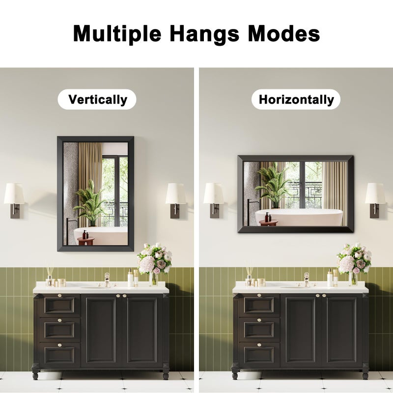 ERZERT Black Bathroom Mirror for Over Sink, 24x36Inch Thick Anti-Rust Metal Frame, Rectangle Decorative Wall Mirror with HD Tempered Glass Horizontal or Vertical Mount for Vanity, Bedroom, Living Room - Image 4