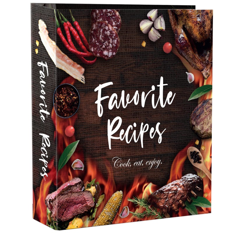 CraftSaints CraftSaints Recipe Binder 85x11 3 Ring DIY Cookbook Kit 12 Dividers  25 Plastic Sleeves  25 Pages  36 Labels Organizer Book Kit BBQ 