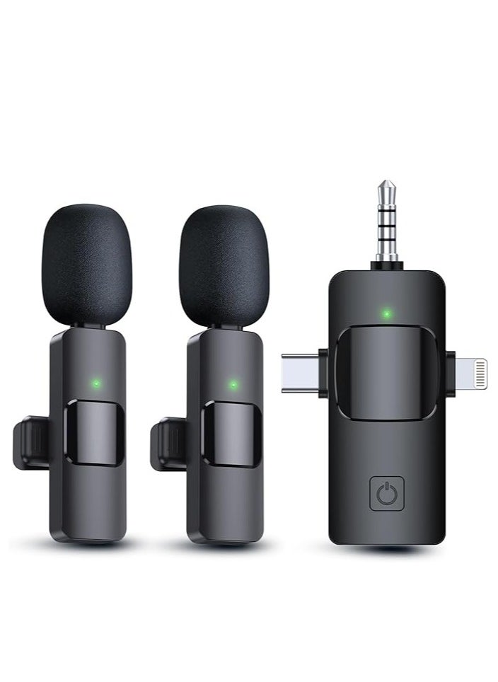 Generic - 3 in 1 Wireless Lavaliere Microphones for iPhone, iPad, Android, Camera, USB-C Microphone, 7-Hour Battery, Mini Microphone with Noise Reduction for Video Recording, Vlog, YouTube, TikTok - Image 1
